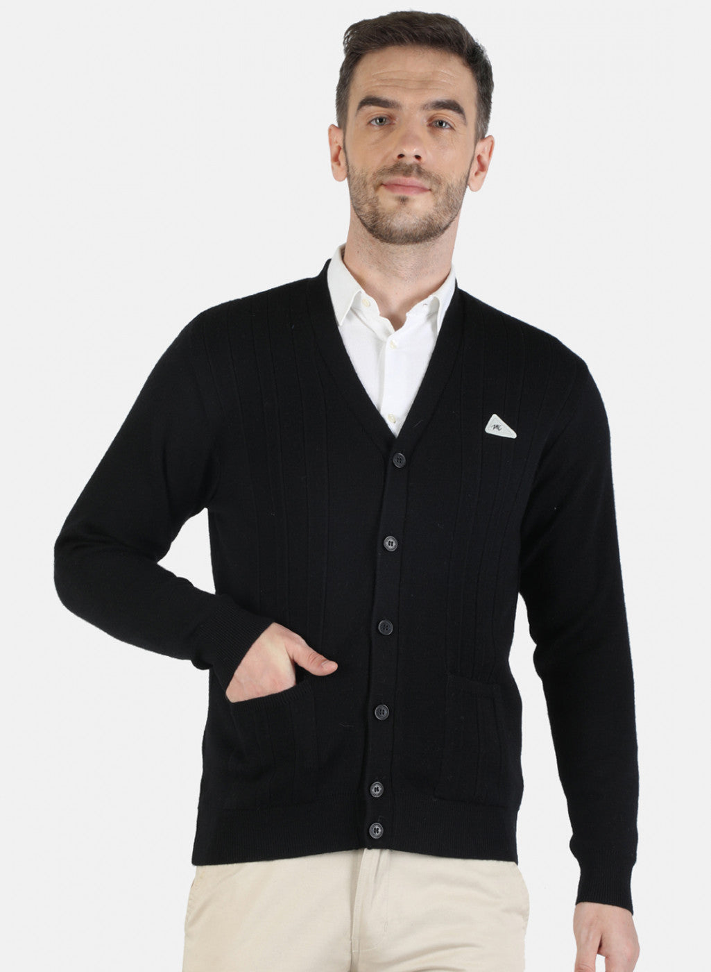 Men Black Solid Cardigan