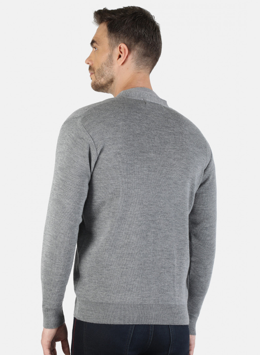Men Grey Solid Cardigan