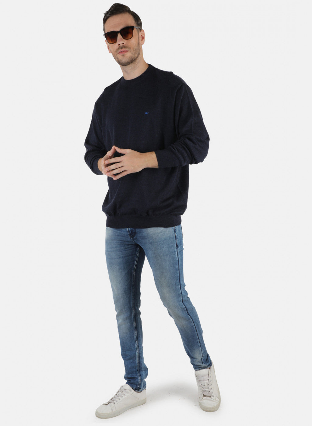 Men NAvy Blue Solid Pullover