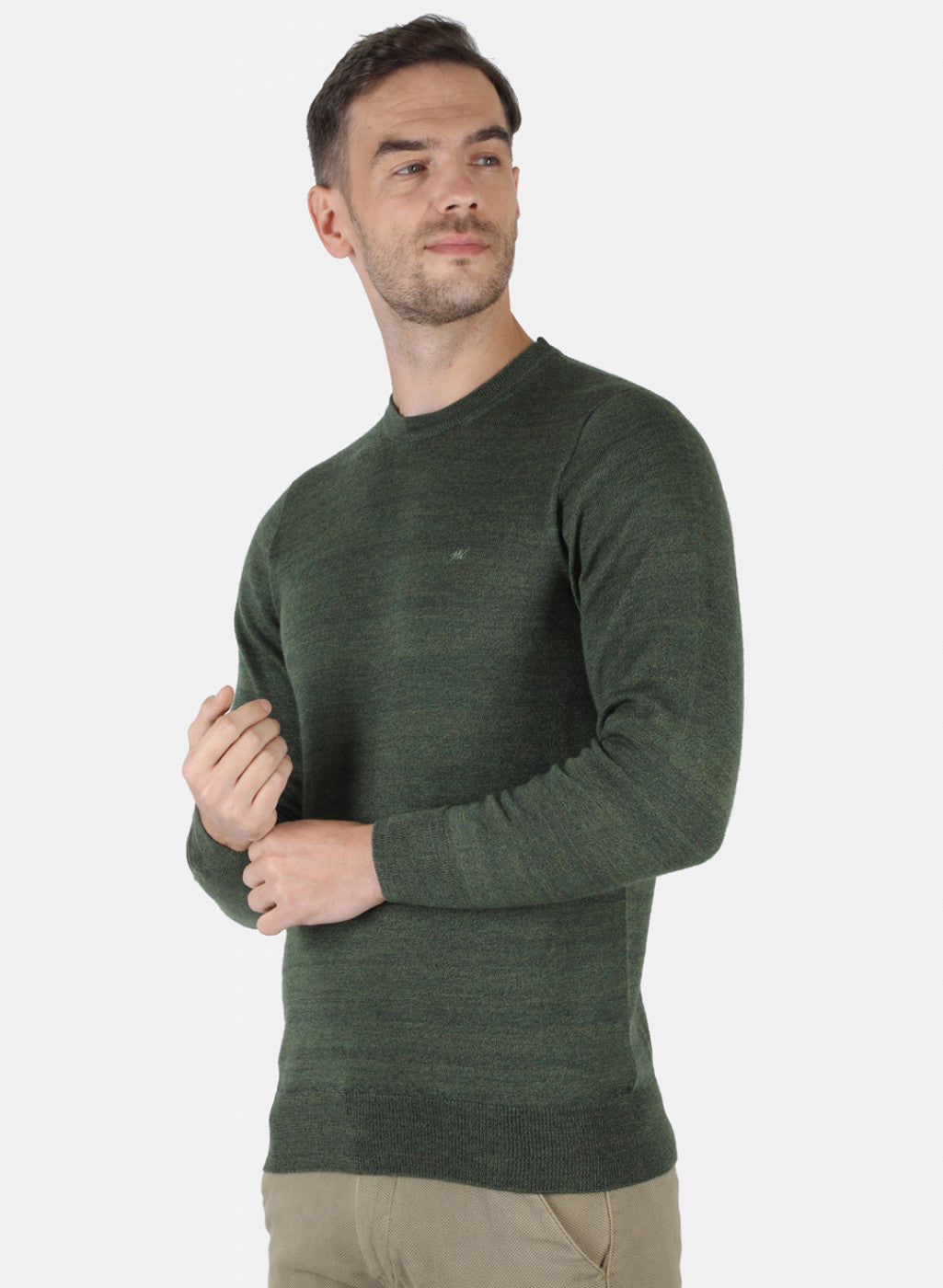 Men Olive Solid Pullover