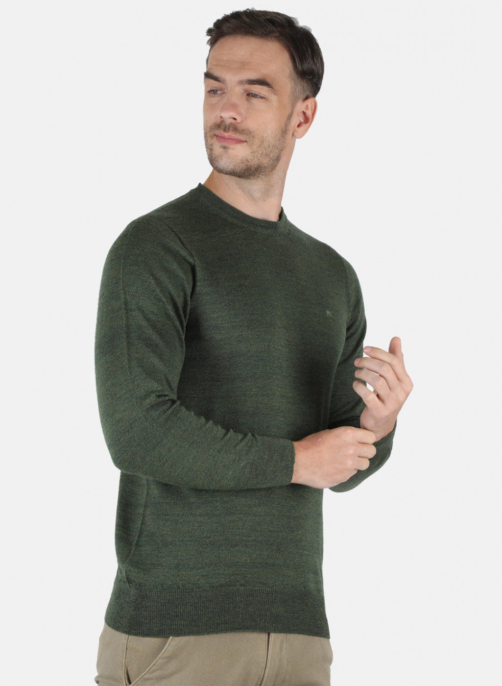 Men Olive Solid Pullover