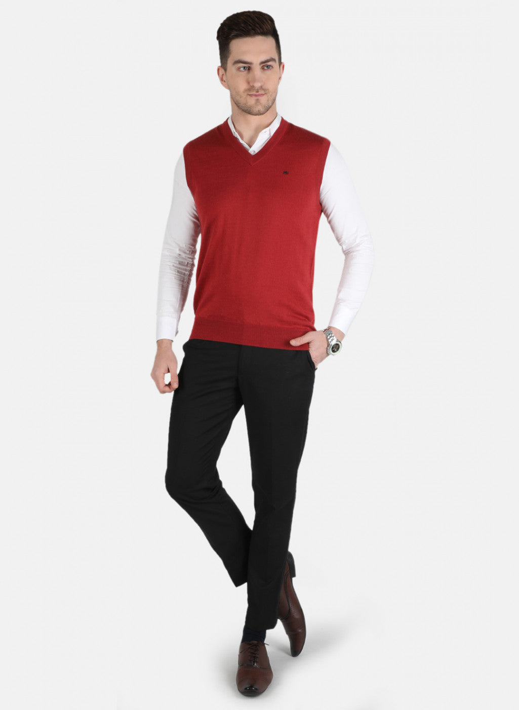 Men Red Solid Sweater