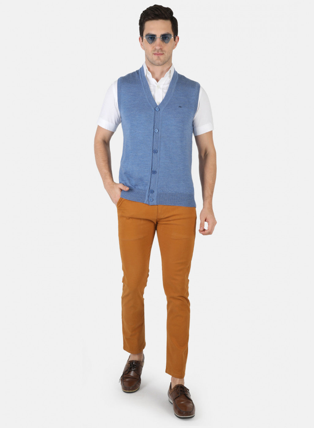 Men Blue Solid Cardigan