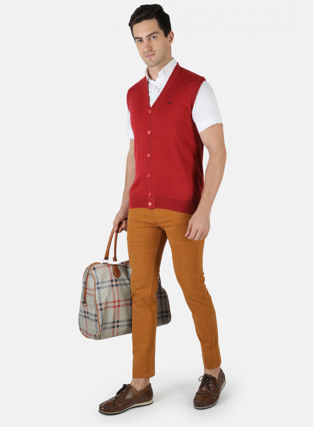 Men Red Solid Cardigan