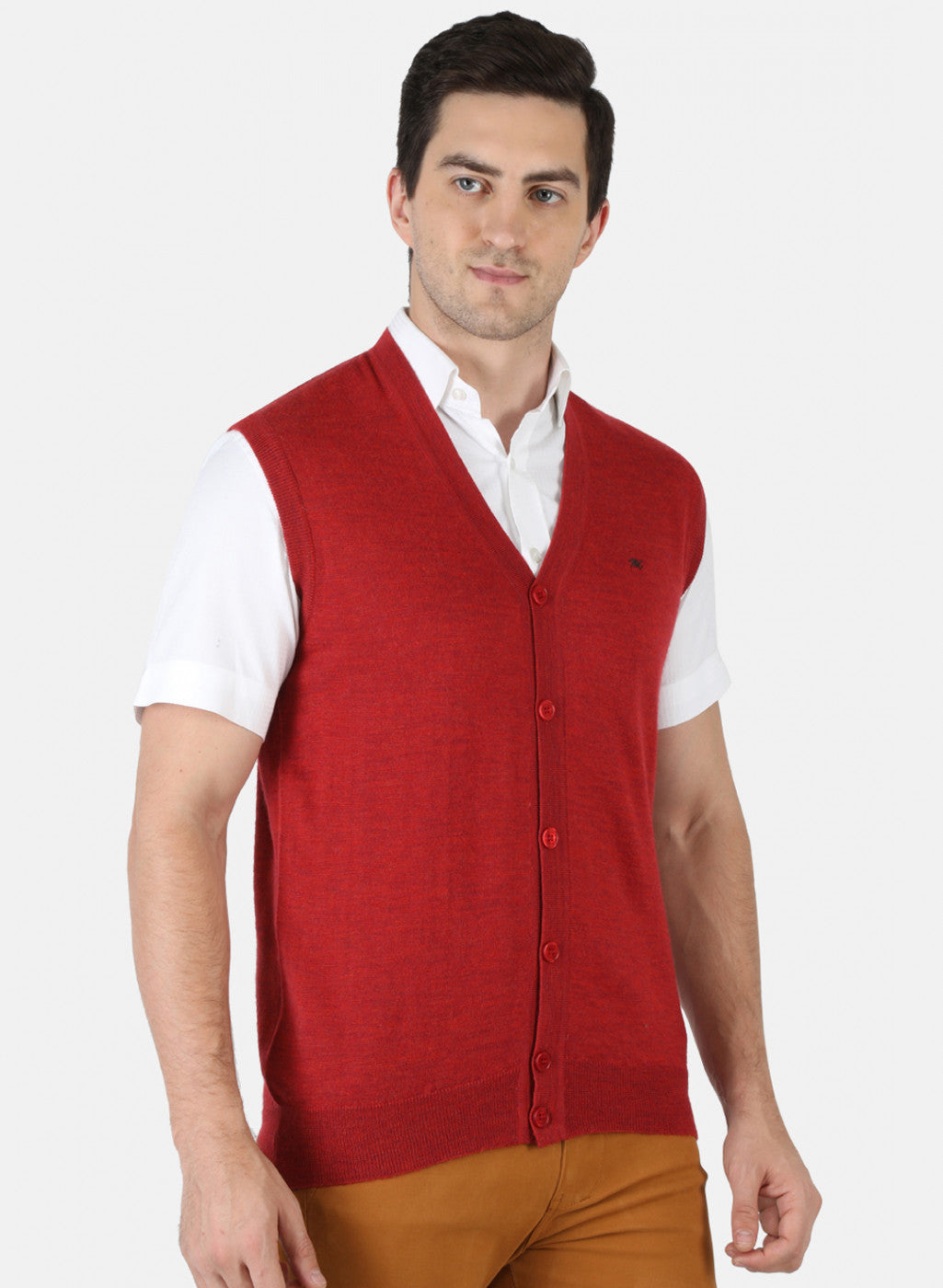Men Red Solid Cardigan