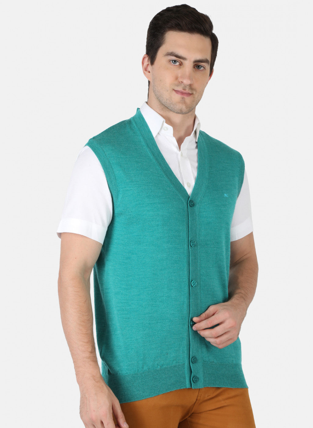 Men Aqua Green Solid Cardigan