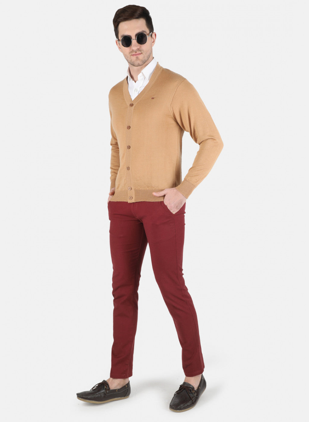 Men Light Brown Solid Cardigan