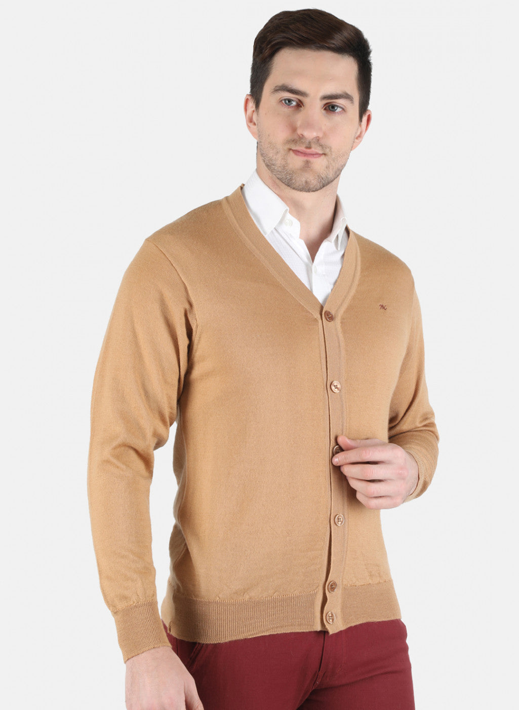 Men Light Brown Solid Cardigan