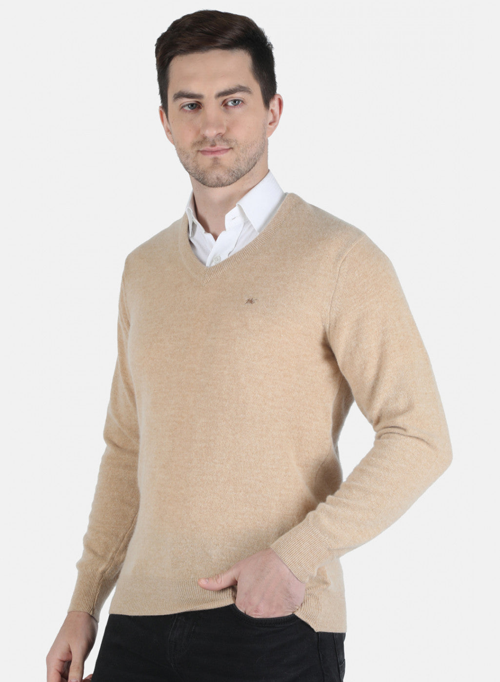 Men Beige Solid Pullover