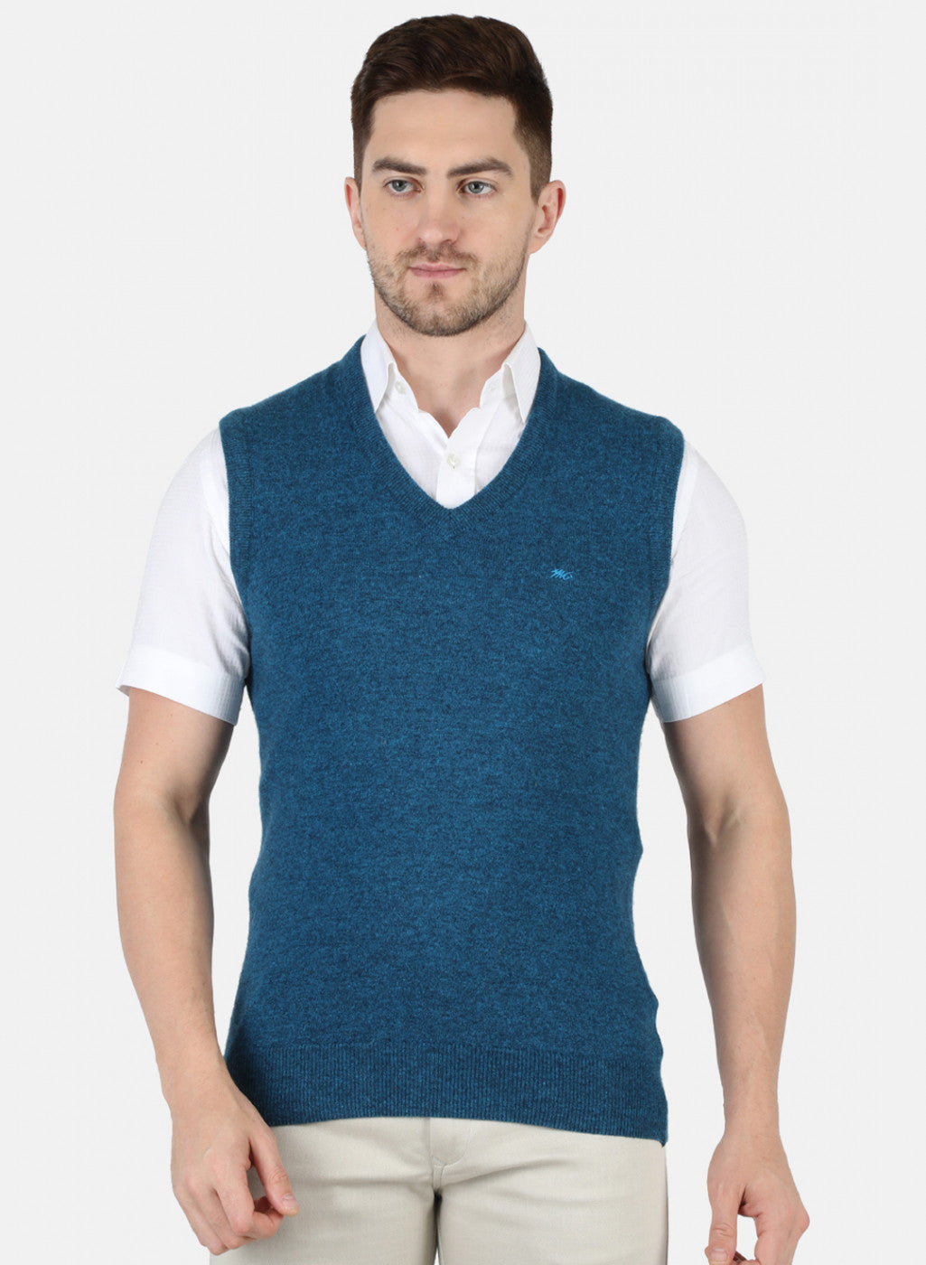 Men Blue Solid Sweater