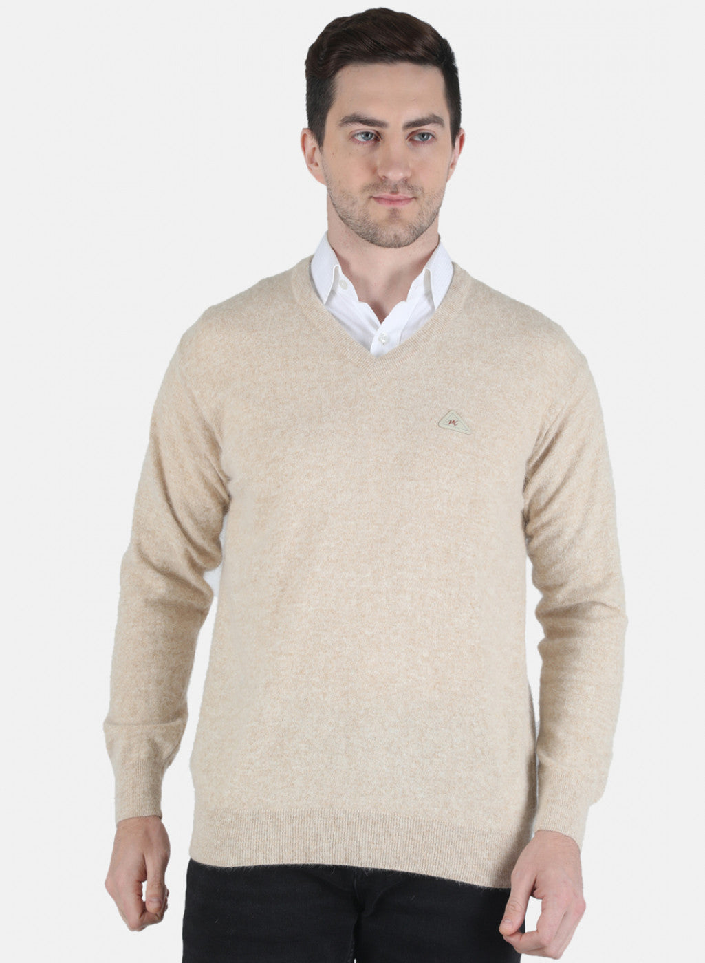 Men Beige Solid Pullover