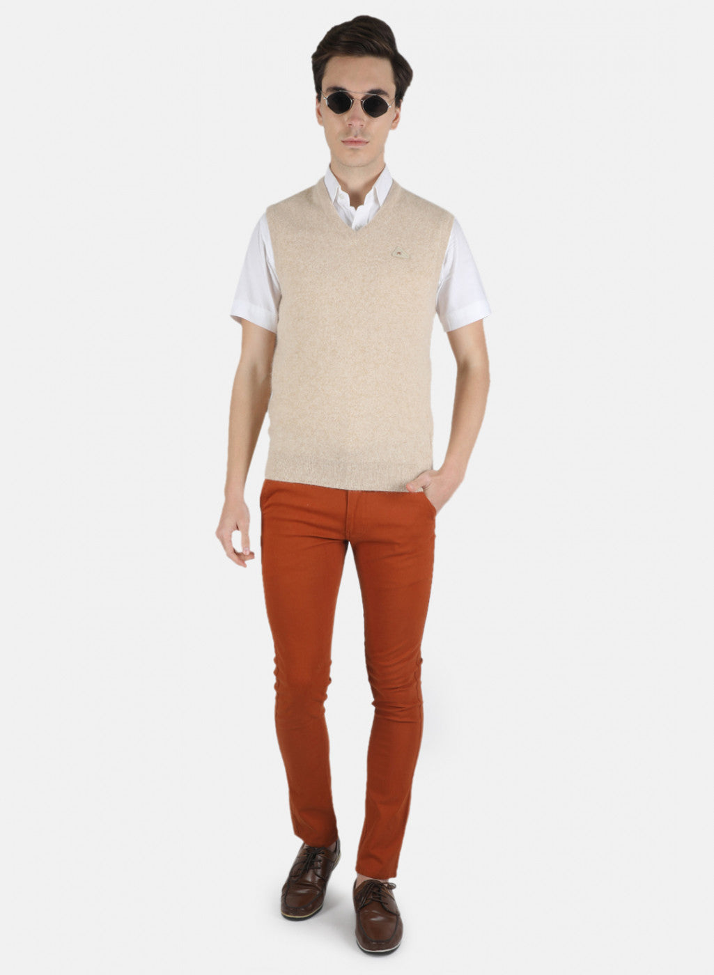 Men Beige Solid Sweater