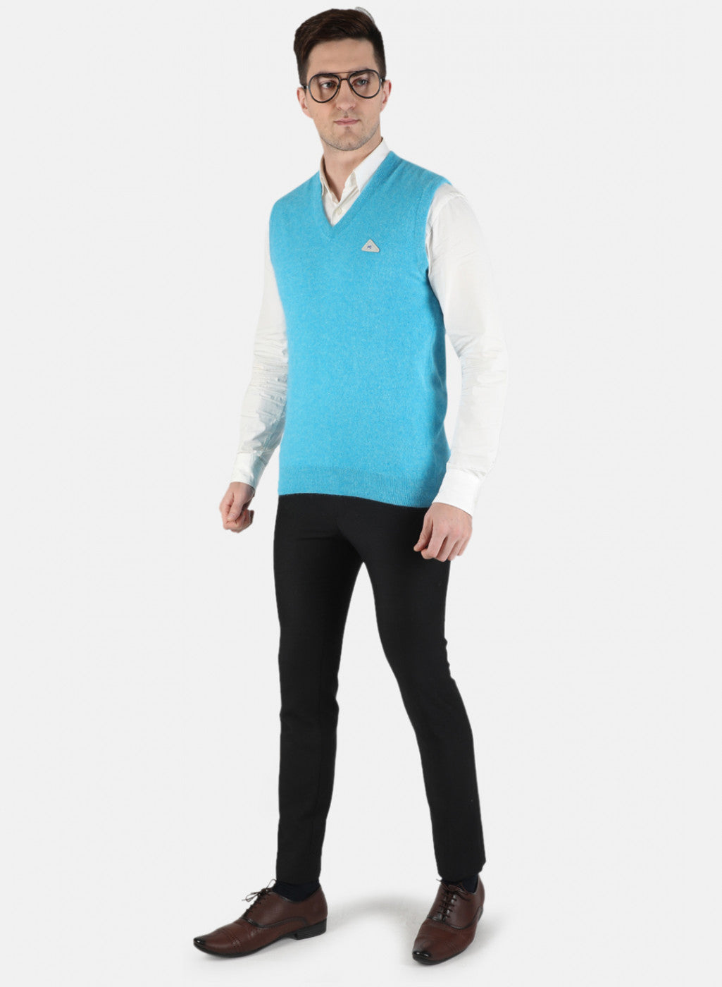 Men Blue Solid Sweater