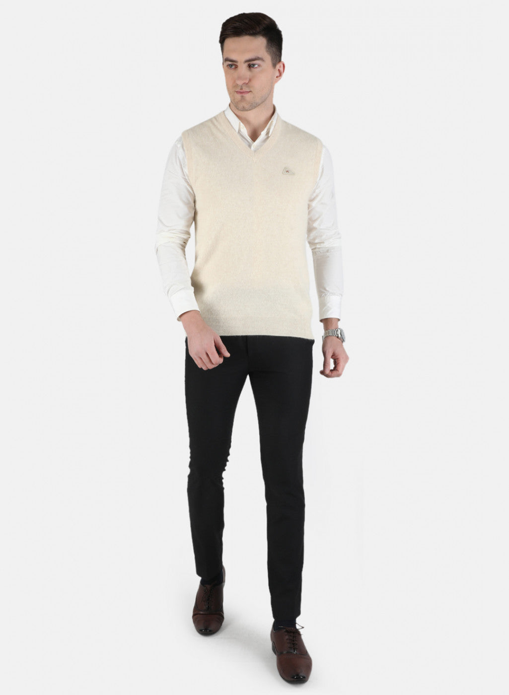 Men Cream Solid Sweater