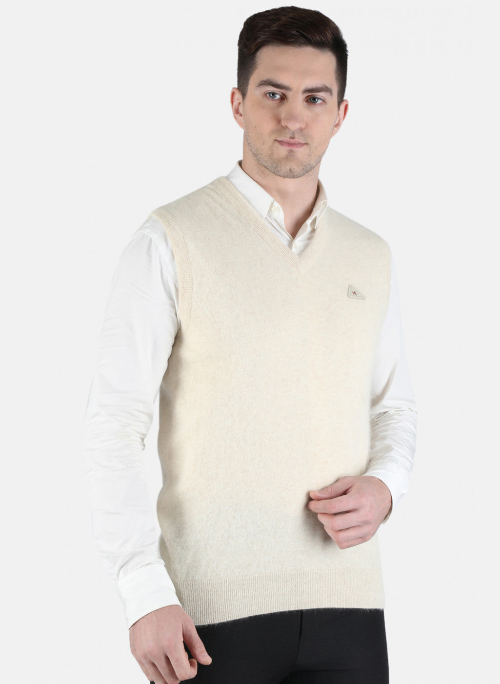 Men Cream Solid Sweater