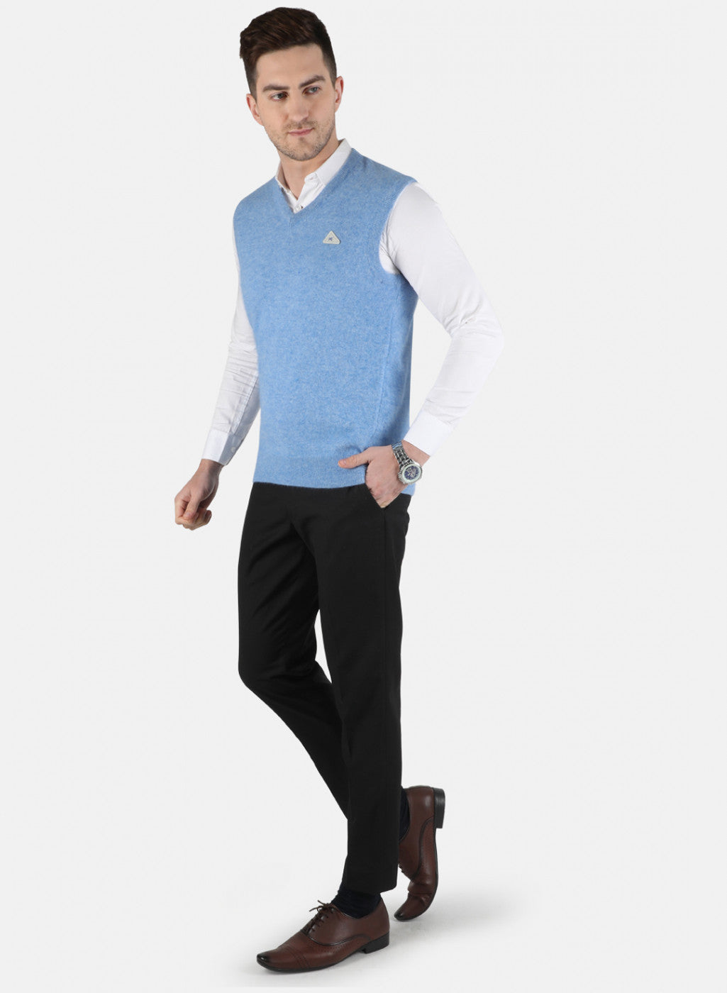 Men Blue Solid Sweater