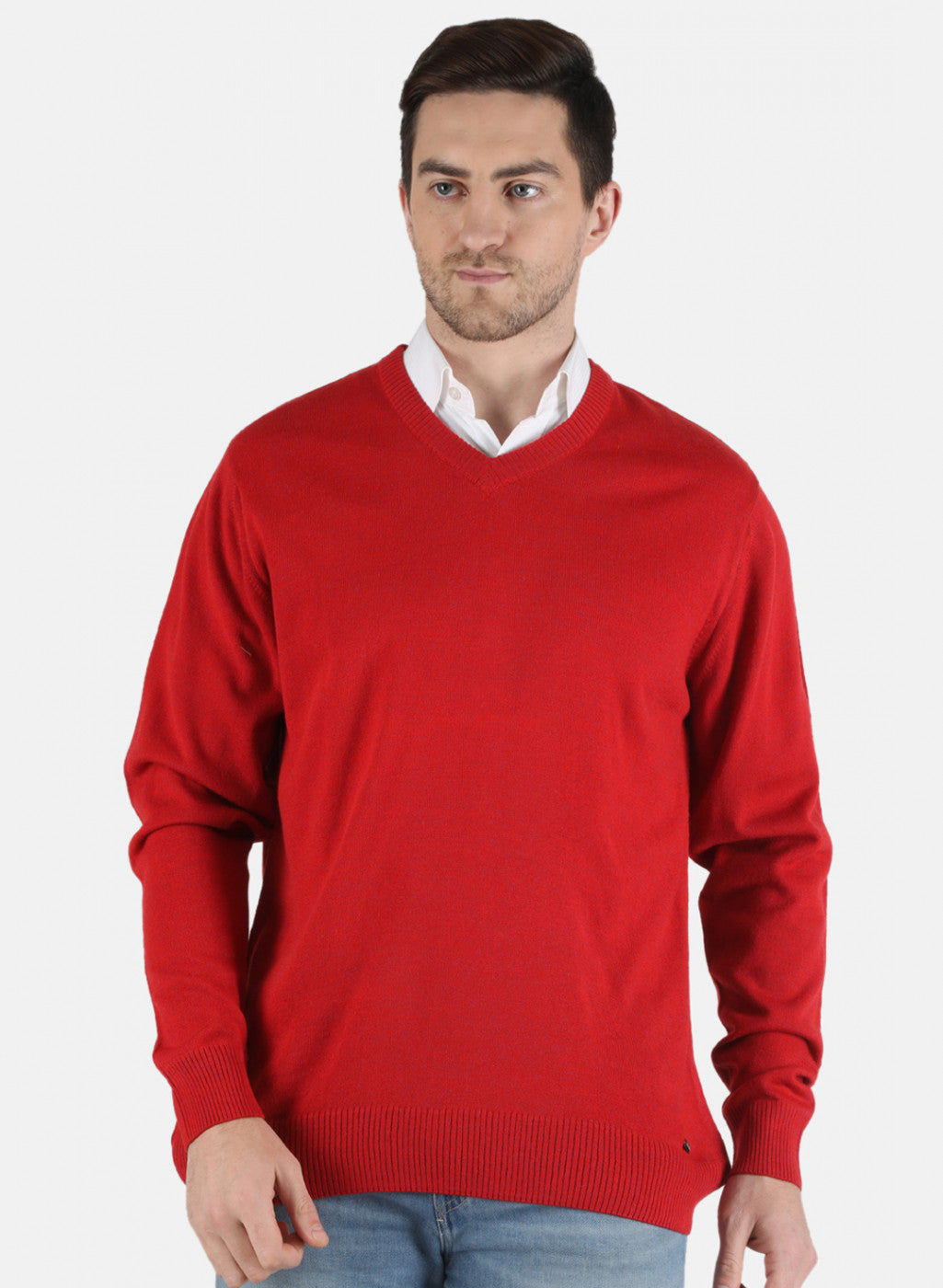 Men Red Solid Pullover