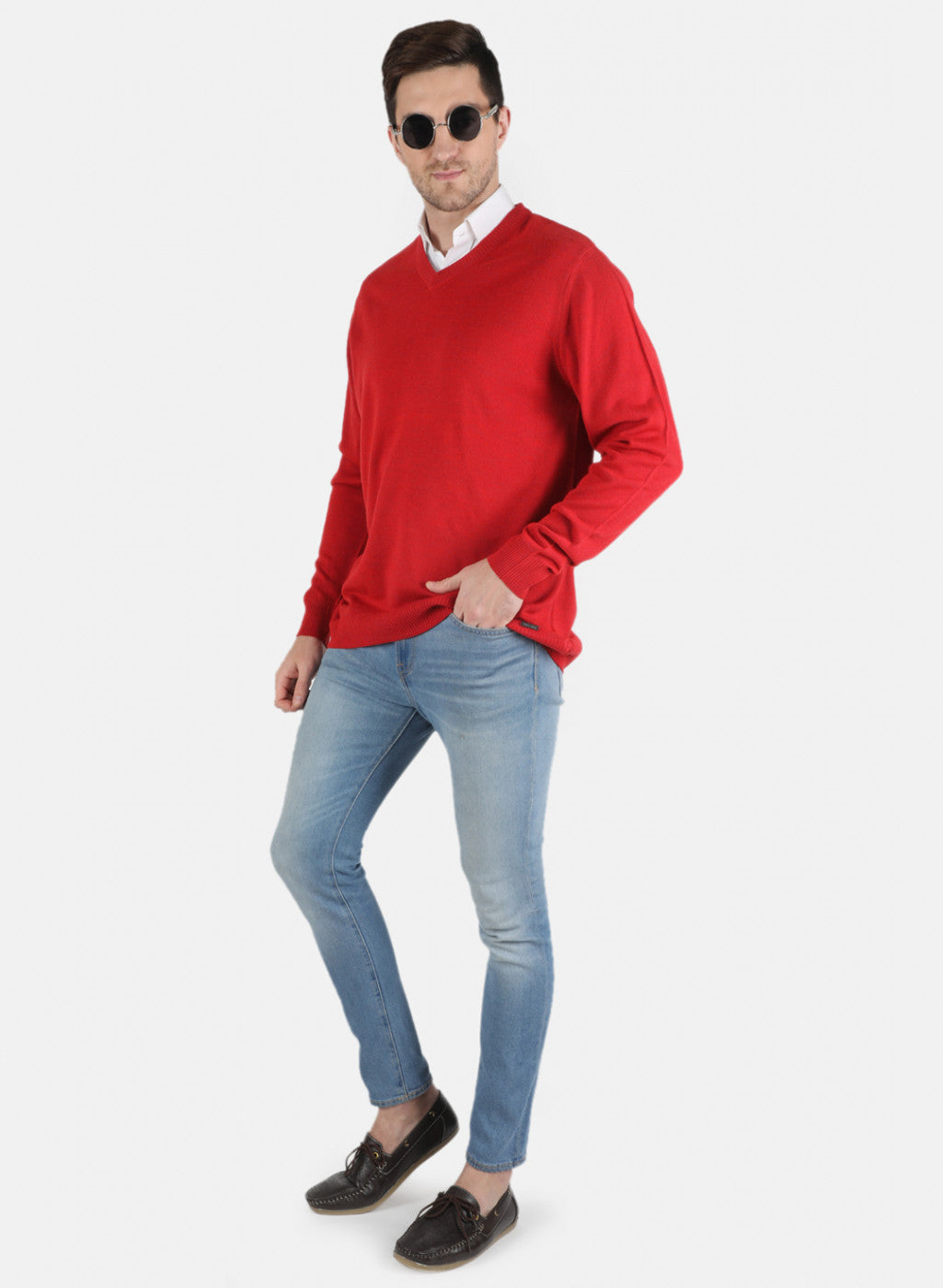 Men Red Solid Pullover