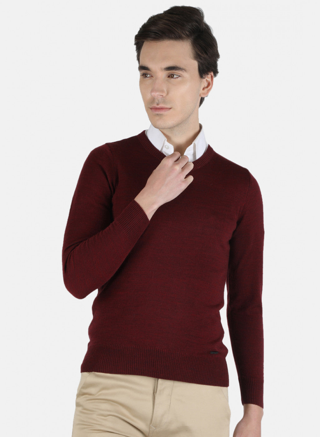 Men Maroon Solid Pullover