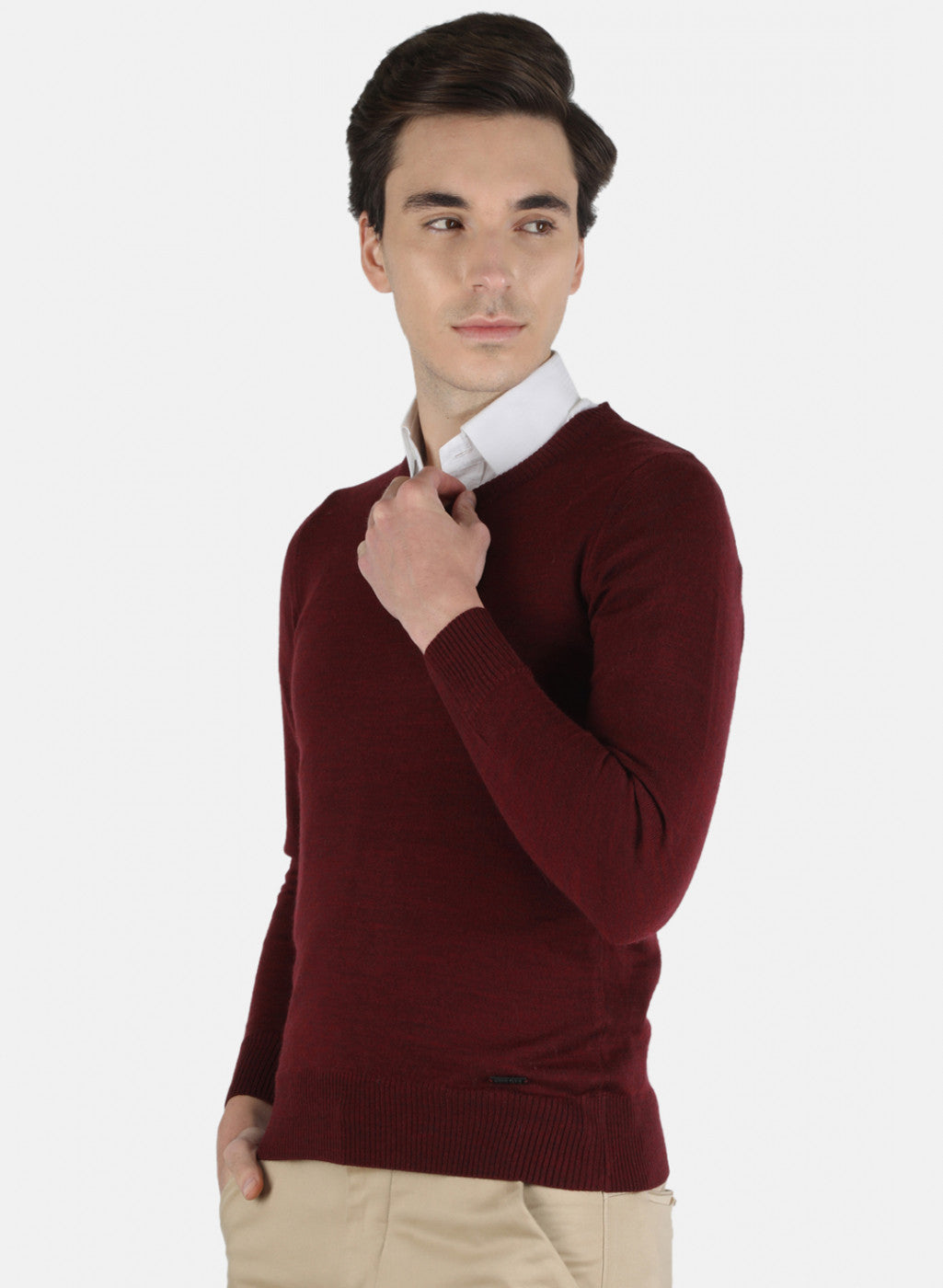 Men Maroon Solid Pullover