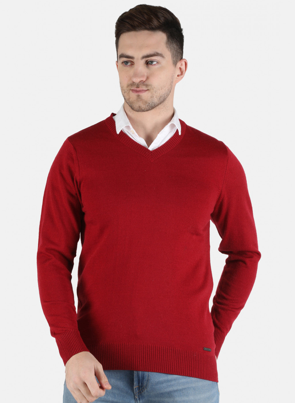 Men Maroon Solid Pullover