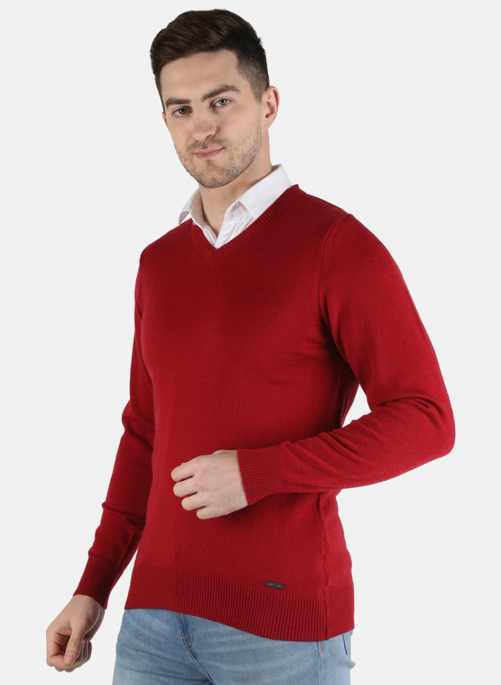 Men Maroon Solid Pullover