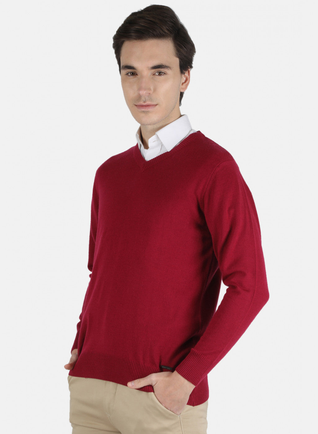 Men Maroon Solid Pullover