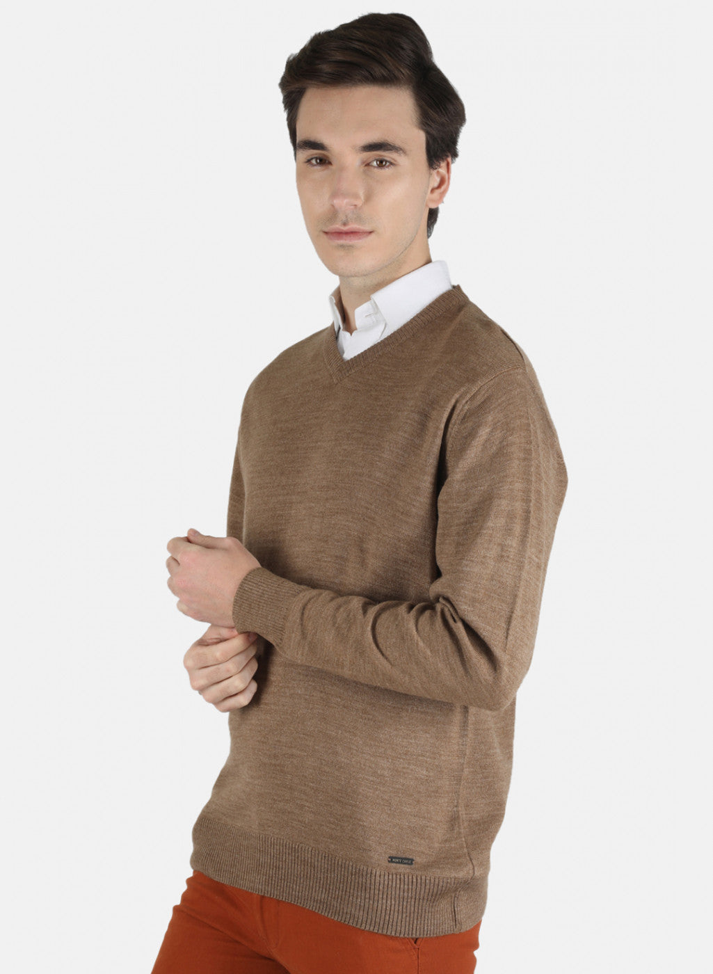 Men Khaki Solid Pullover