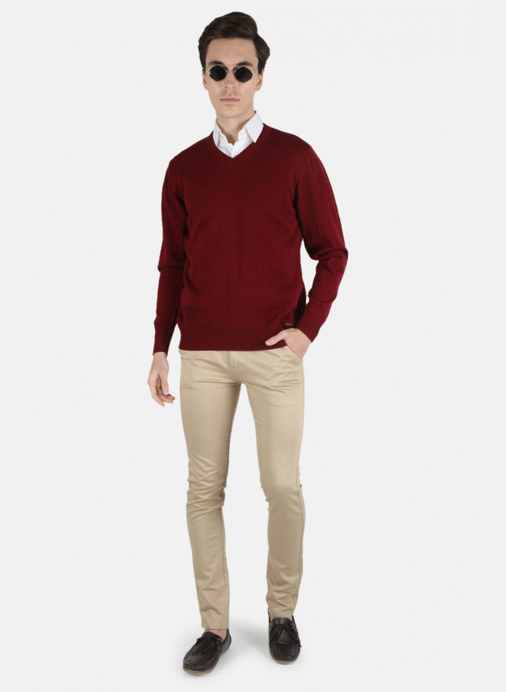 Men Maroon Solid Pullover
