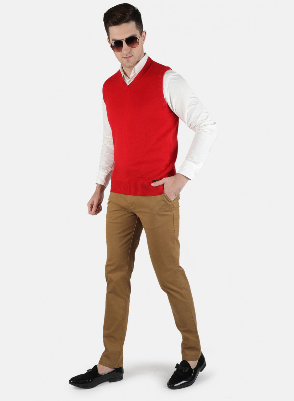 Men Red Solid Sweater