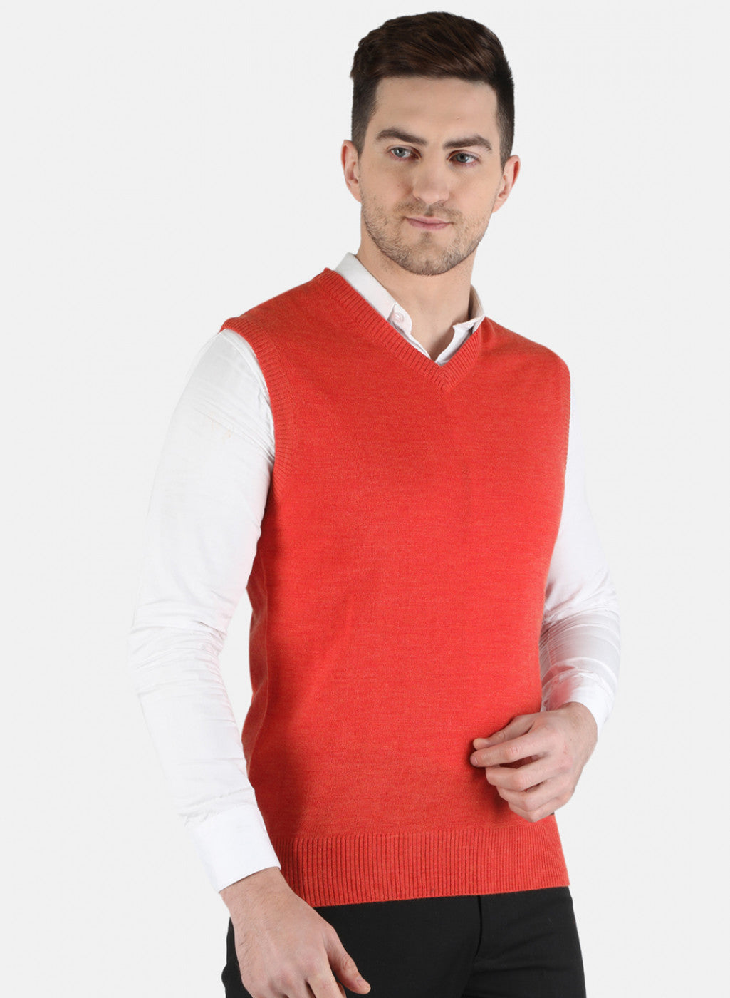 Men Orange Solid Sweater