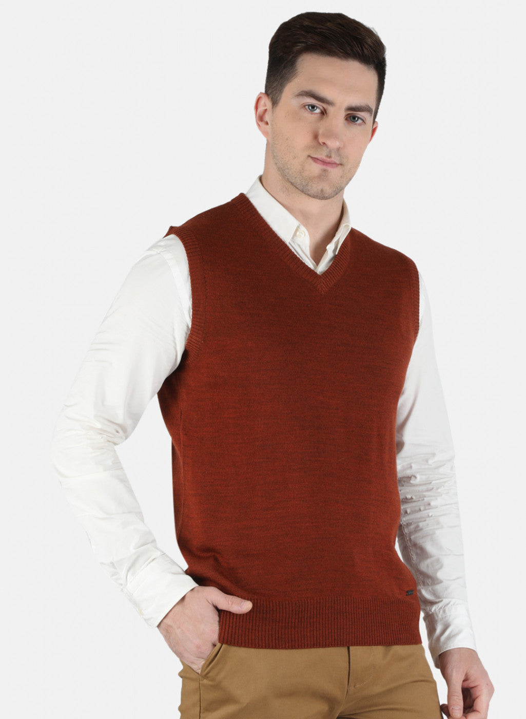 Men Brown Solid Sweater