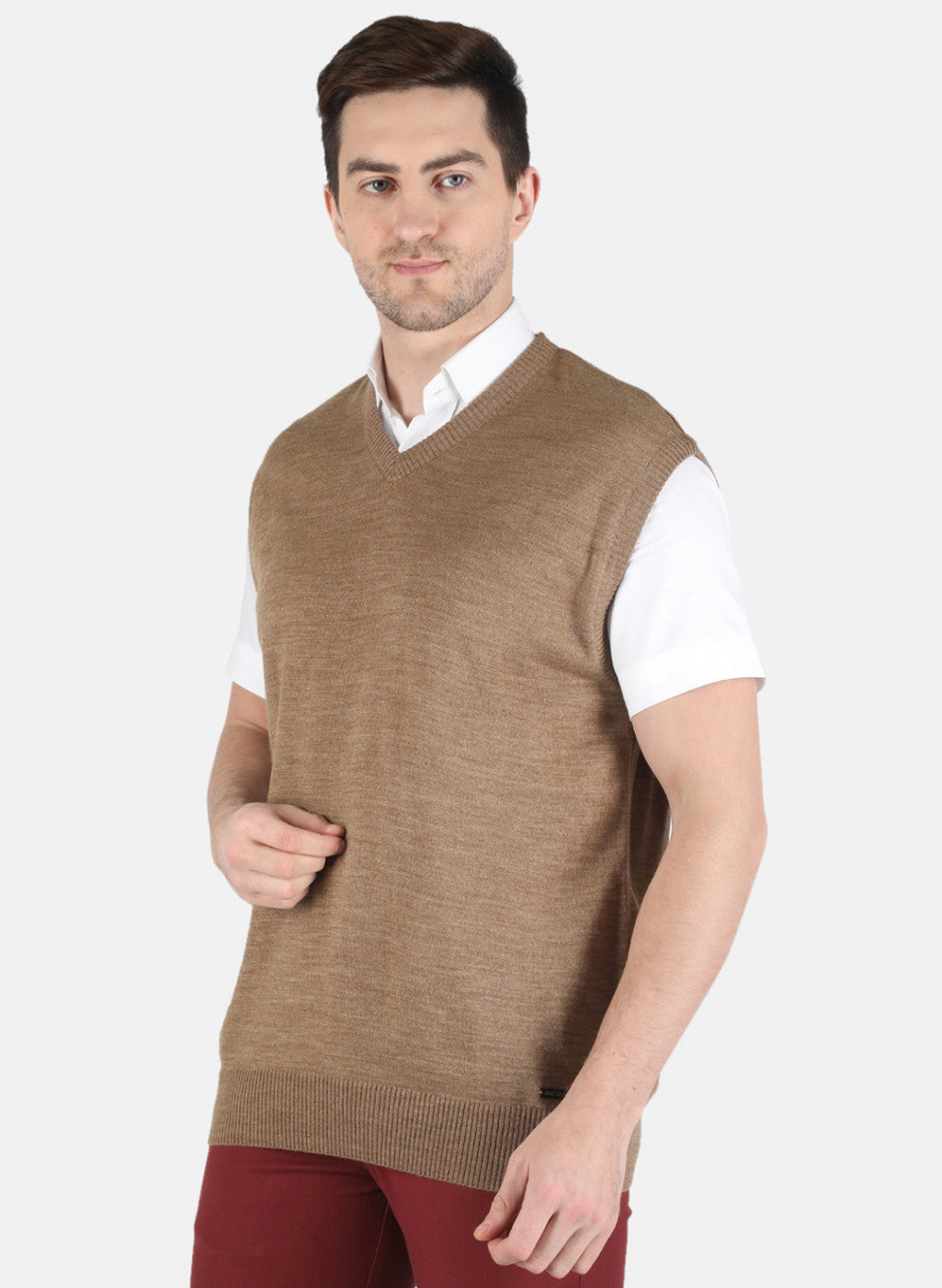 Men Khaki Solid Sweater
