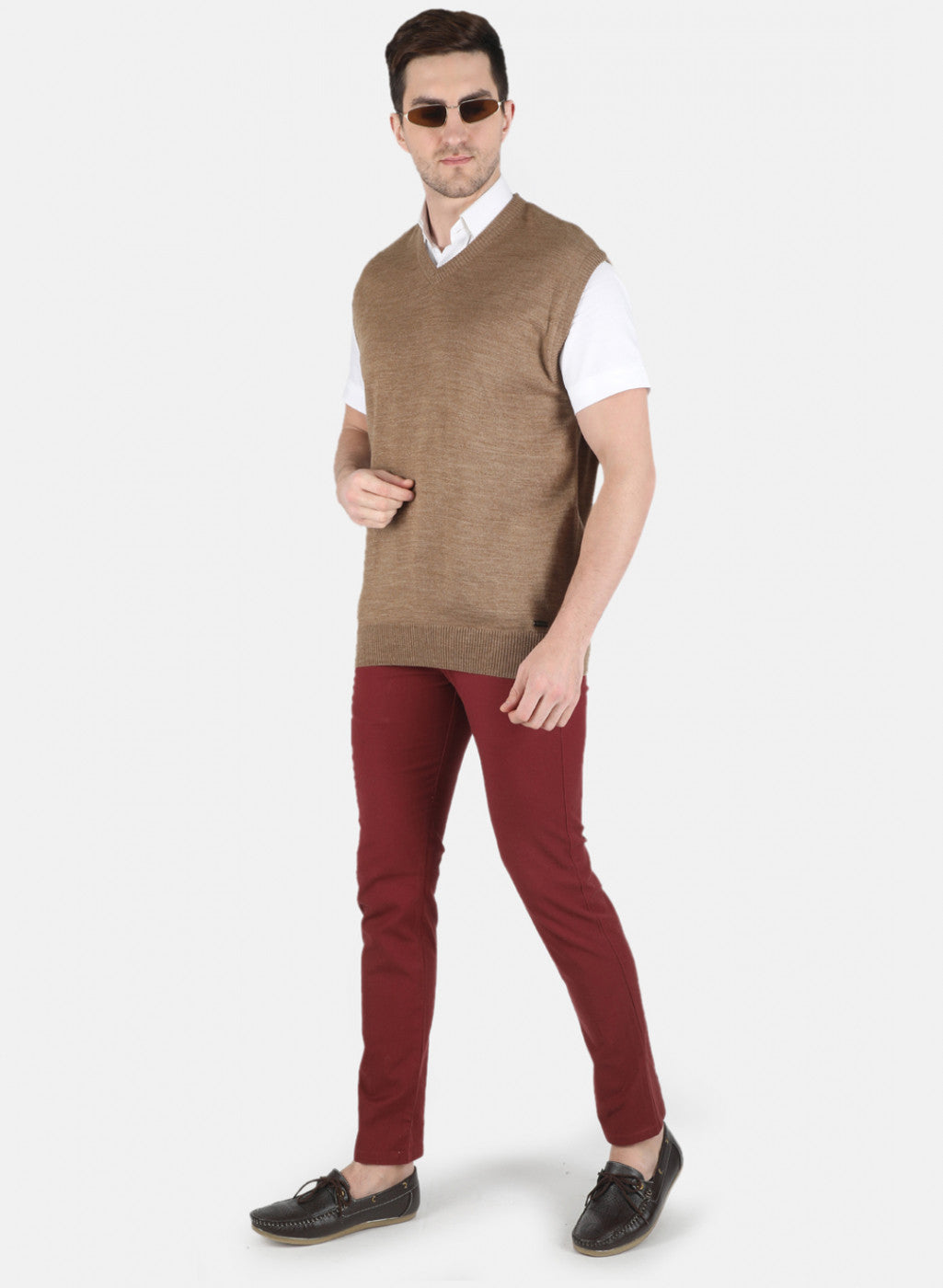 Men Khaki Solid Sweater