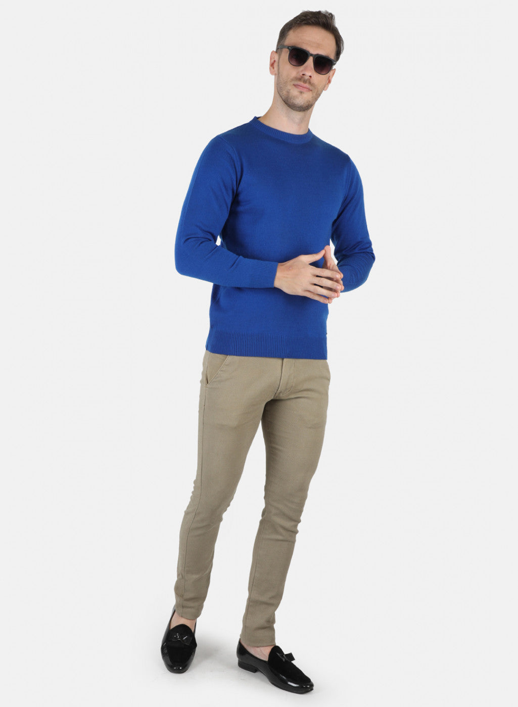 Men Blue Solid Pullover