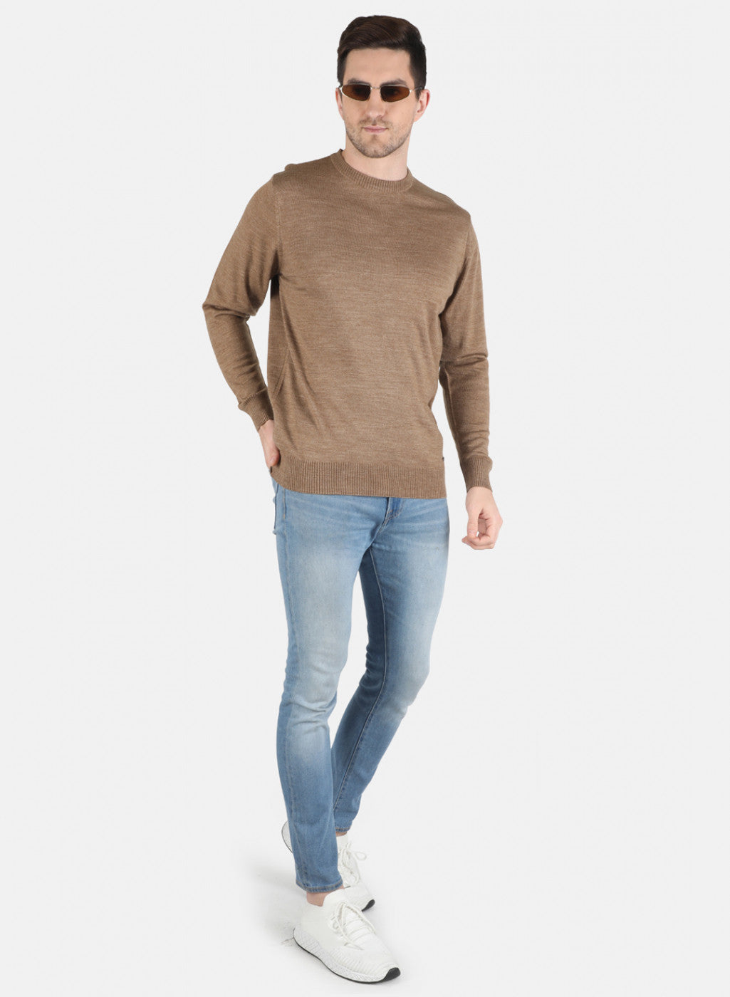 Men Khaki Solid Pullover
