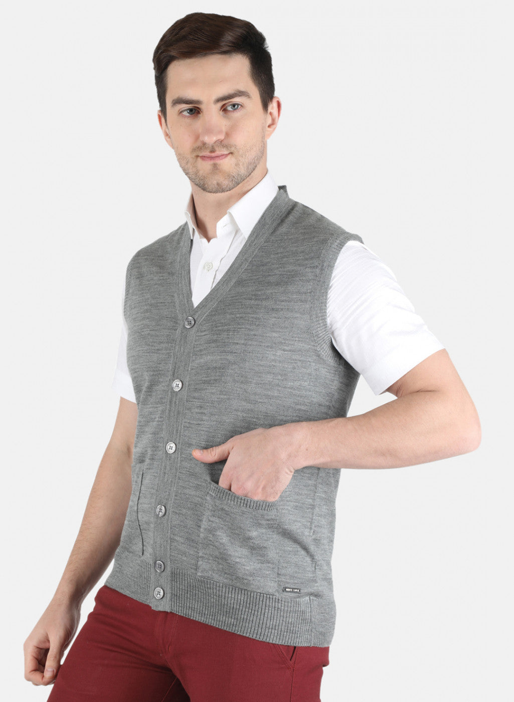 Men Grey Solid Cardigan