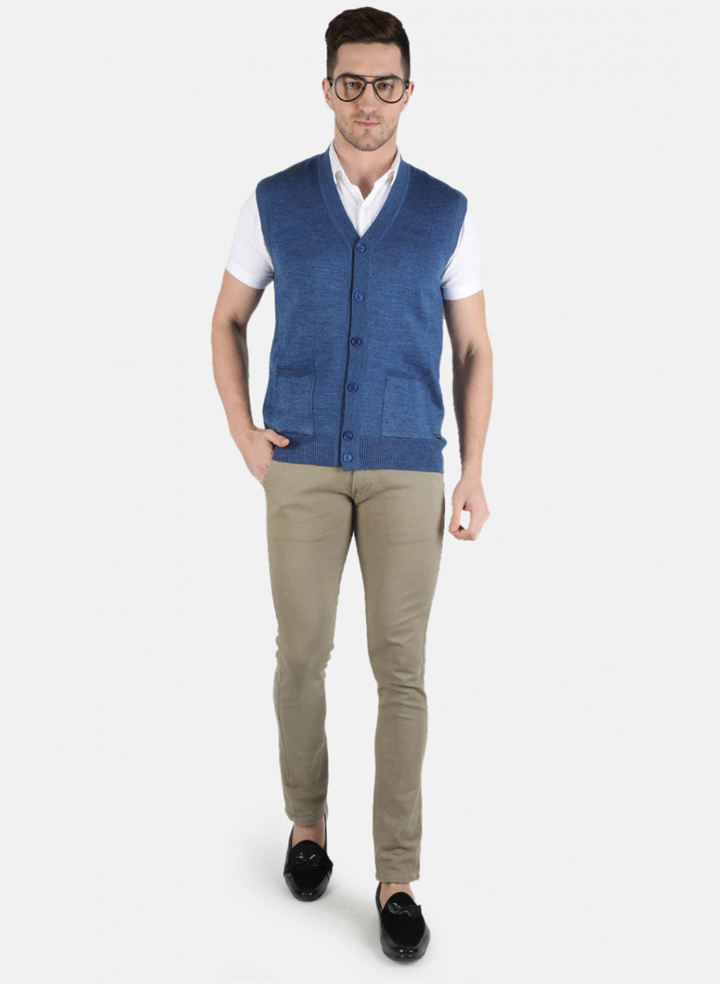Men Blue Solid Cardigan