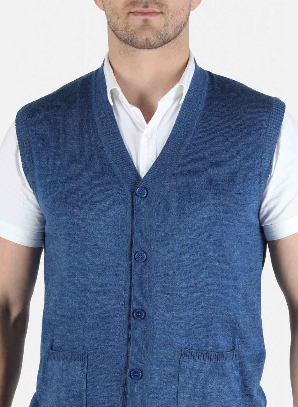 Men Blue Solid Cardigan