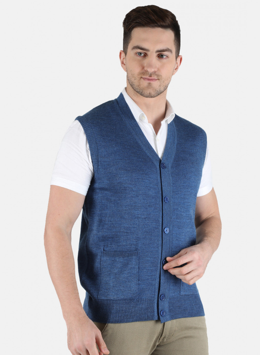 Men Blue Solid Cardigan