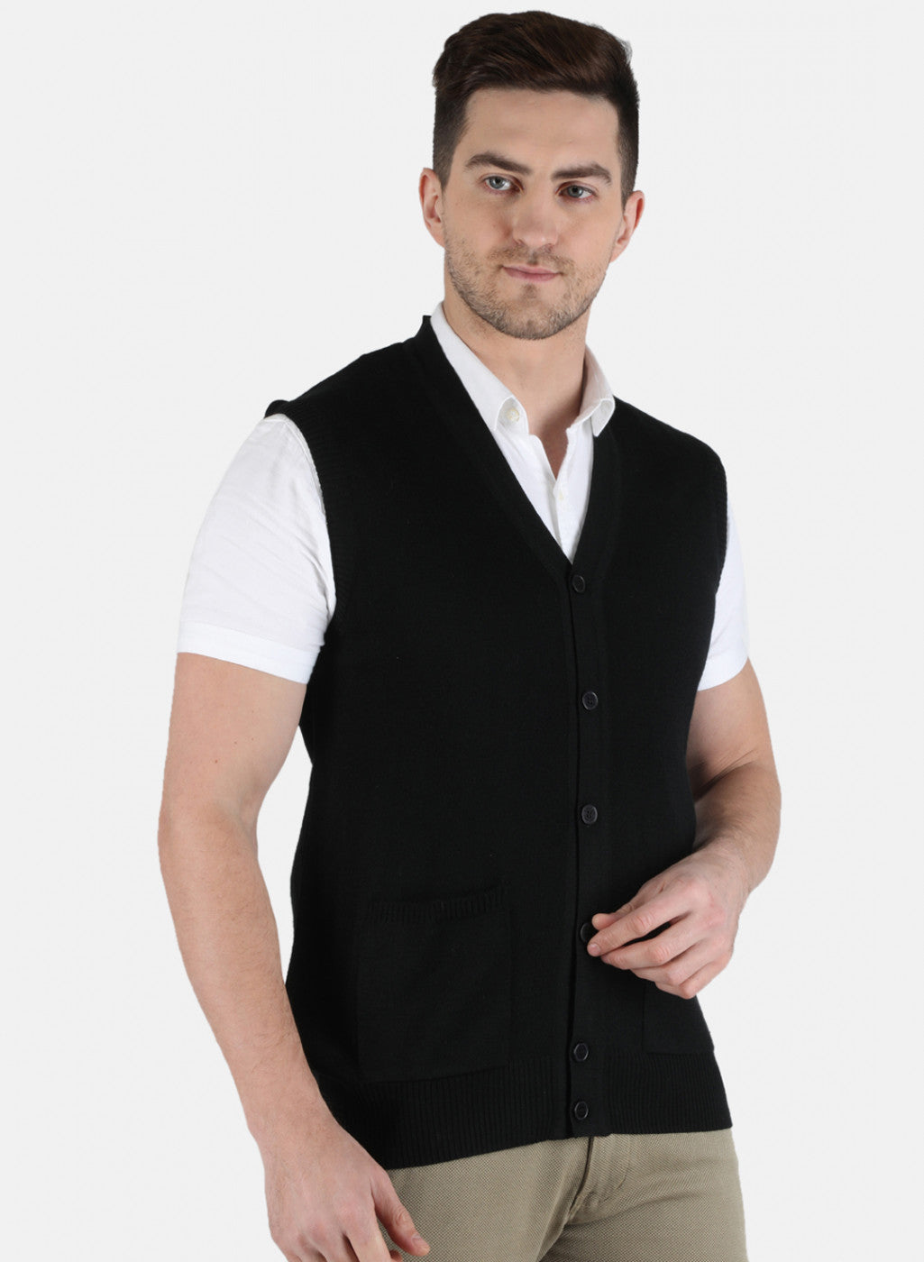 Men Black Solid Cardigan