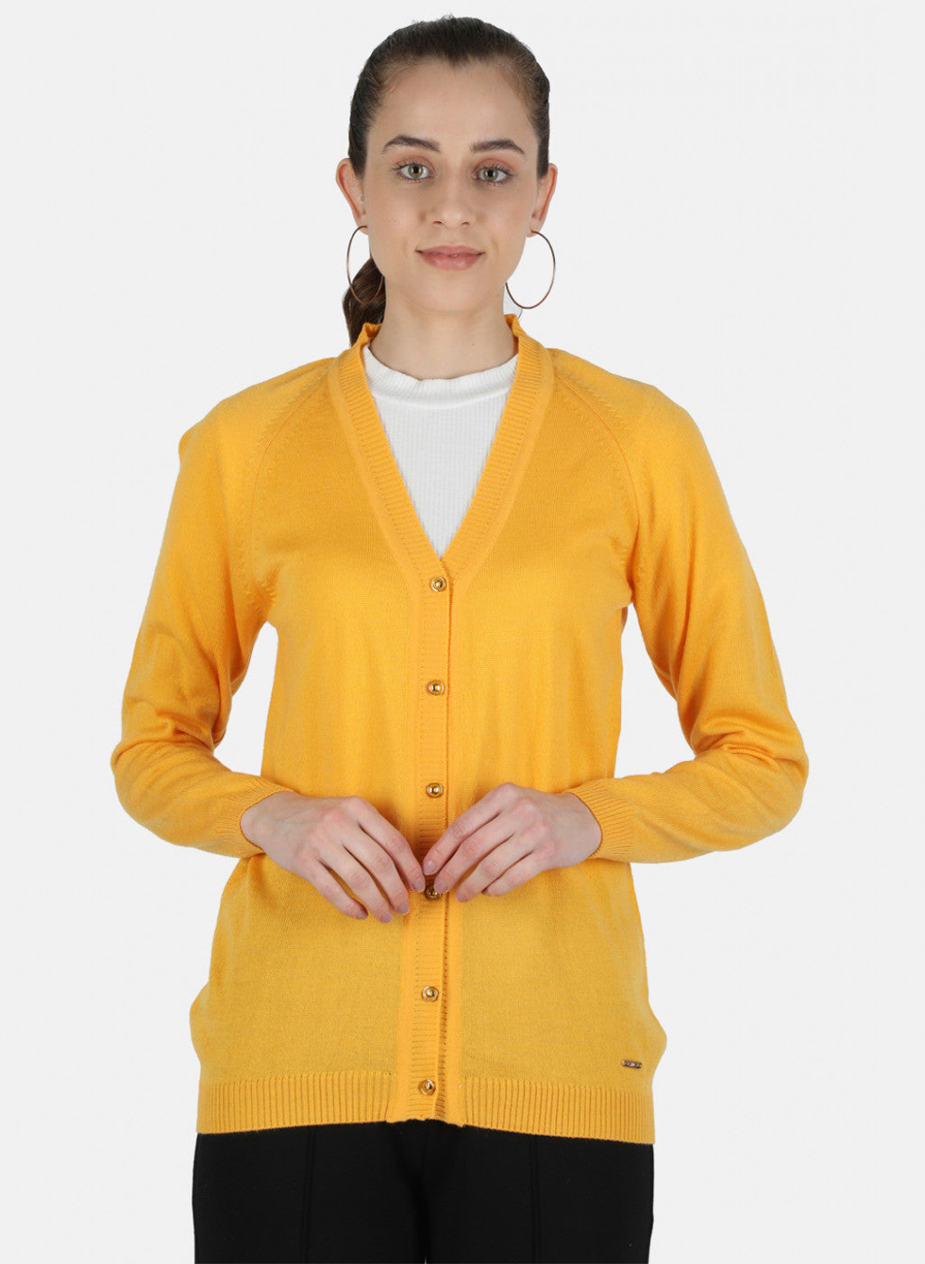 Women Yellow Solid Cardigan