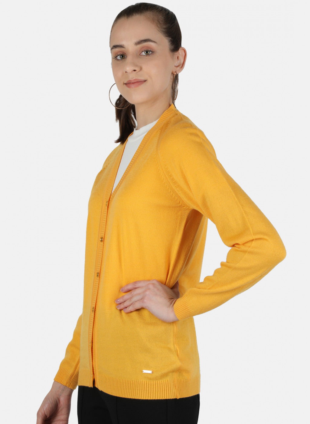 Women Yellow Solid Cardigan