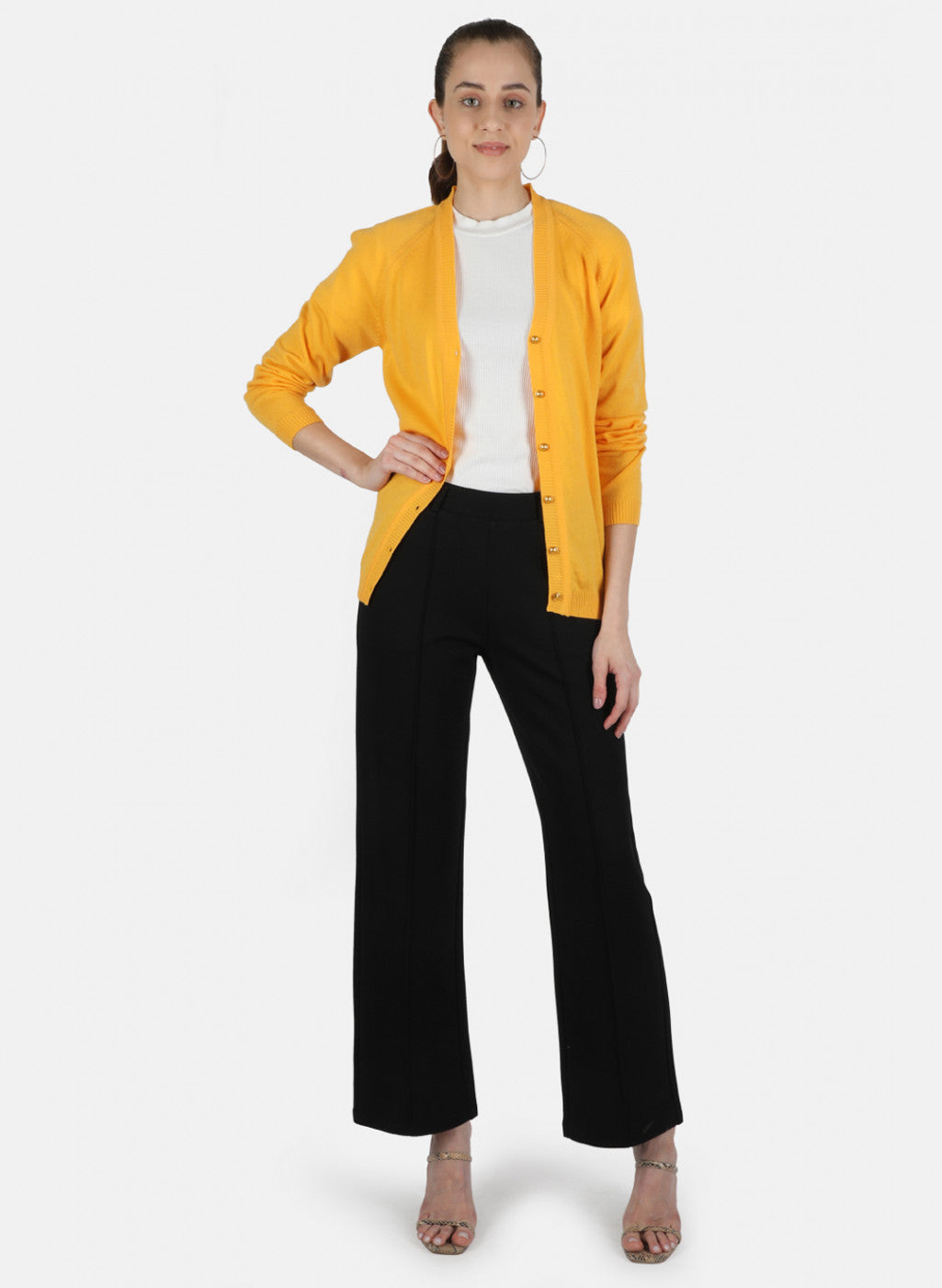 Women Yellow Solid Cardigan