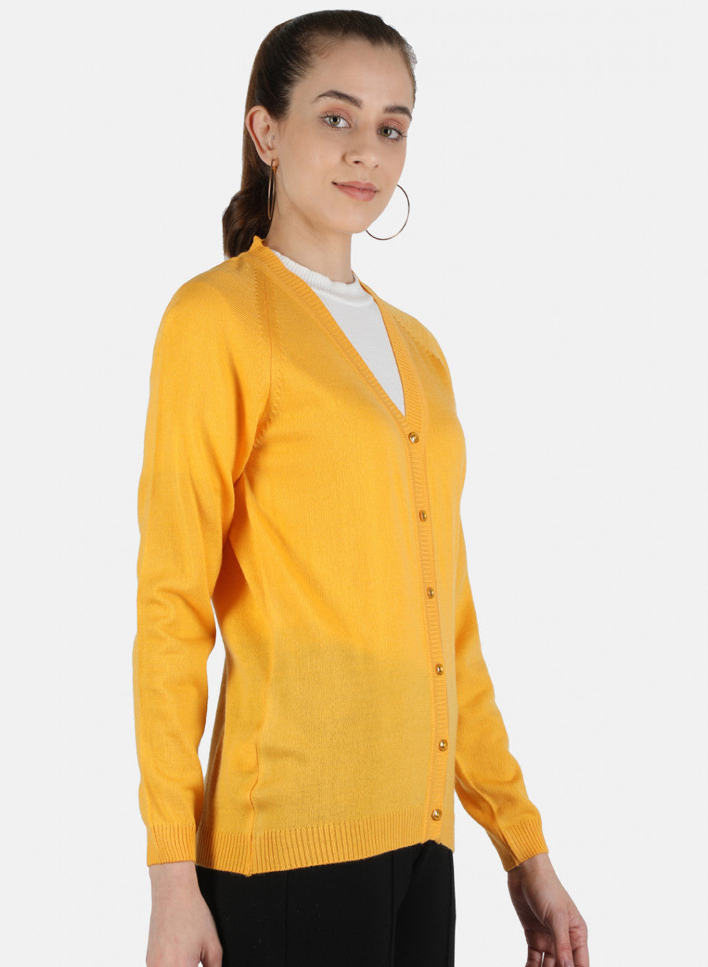Women Yellow Solid Cardigan