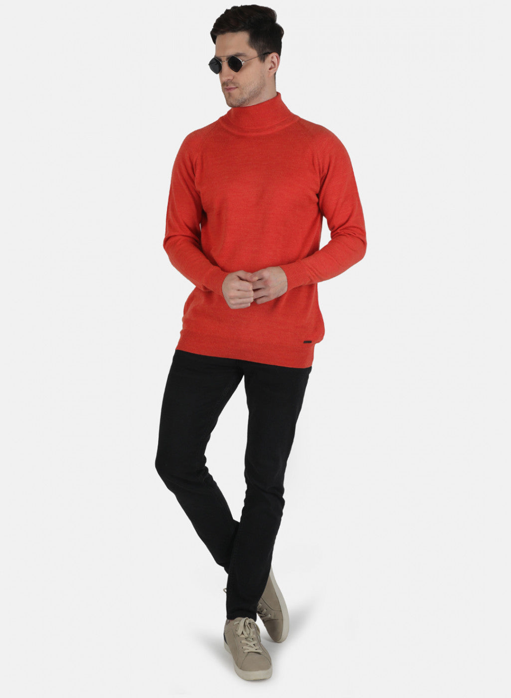 Men Orange Solid Pullover