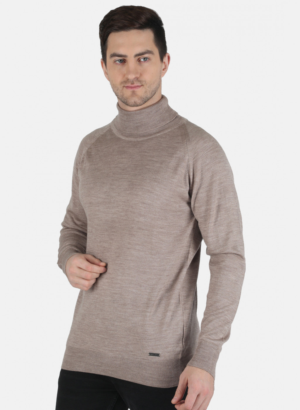 Men Beige Solid Pullover