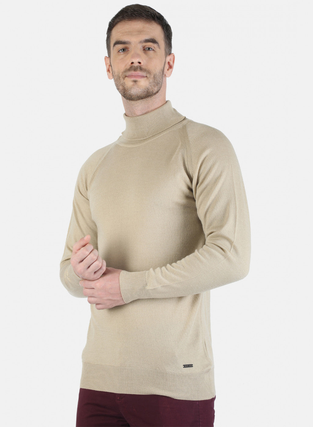 Men Beige Solid Pullover