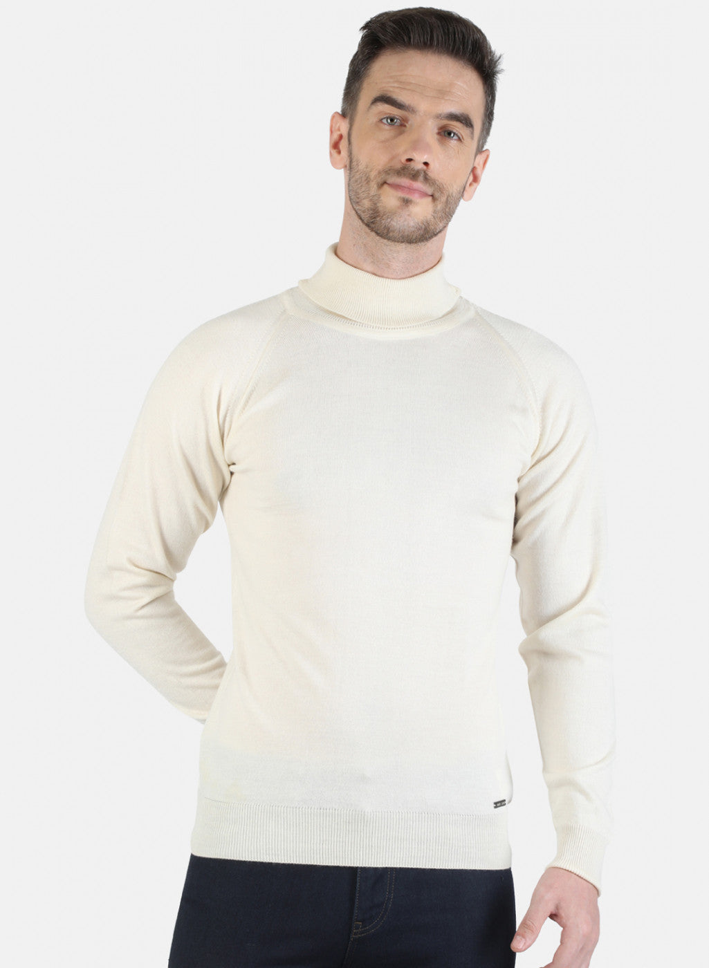 Men Off White Solid Pullover