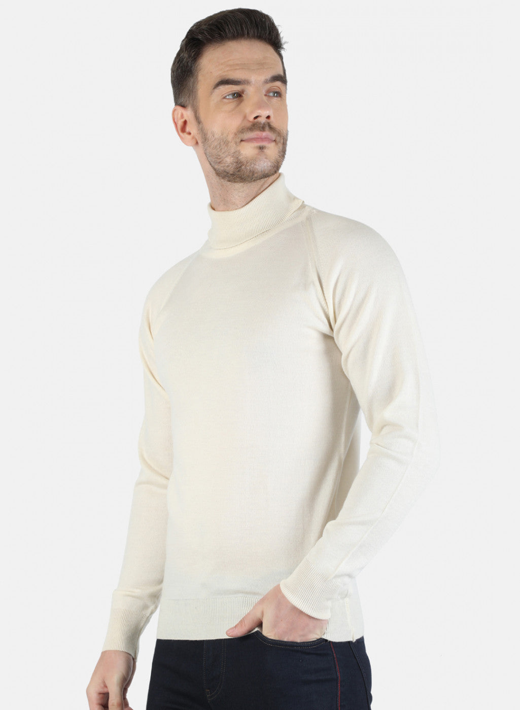 Men Off White Solid Pullover